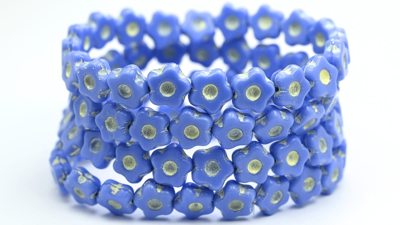 Simple Flower Pressed Glass Beads, 34010 Beige Lined (11-34010-54311), Glass, Czech Republic ~ STRANDED