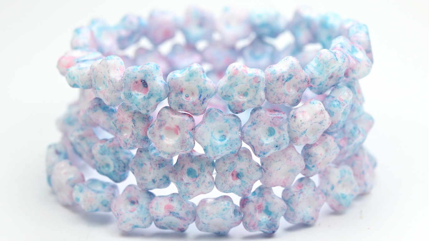 Simple Flower Pressed Glass Beads, White 48513 (11-02010-48513), Glass, Czech Republic ~ STRANDED