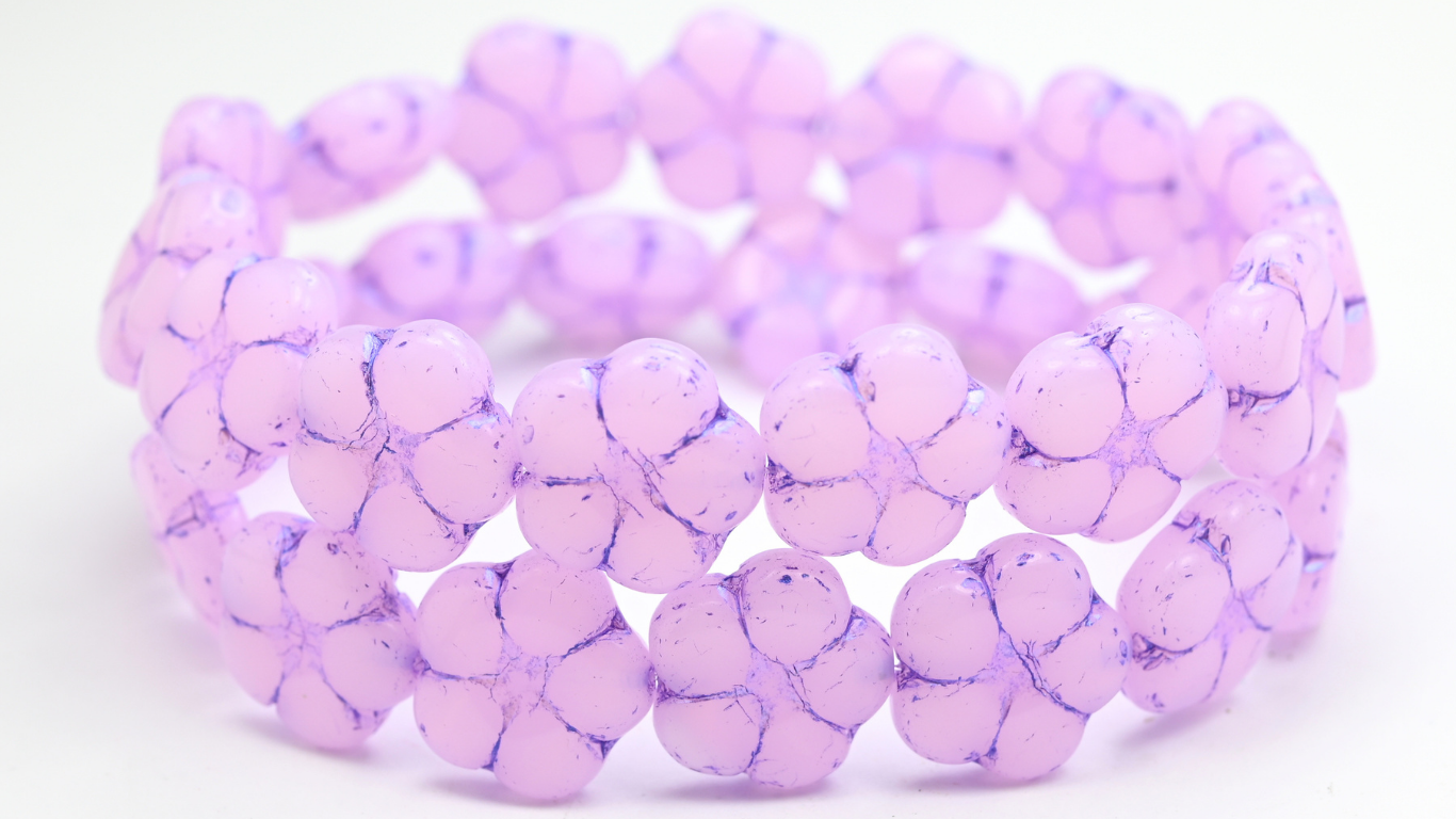 5-Petal Flower Pressed Beads, Opal Pink Blue Purple Lined (18-72200-43809), Glass, Czech Republic ~ STRANDED