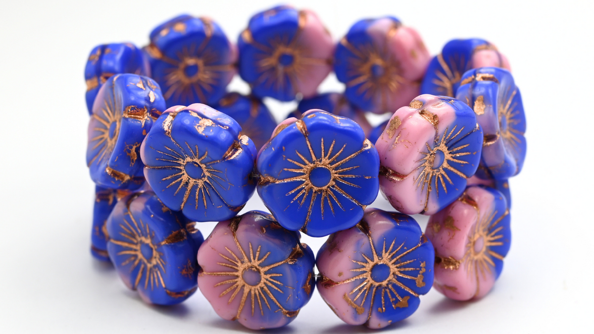 Hawaii Flower Pressed Glass Beads, 340107401 Copper Lined (340107401-54200), Glass, Czech Republic ~ STRANDED