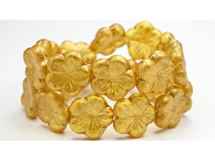 OUTLET 10 grams Round Flower Hibiskus Pressed Glass Beads, Transparent Yellow Gold Splash Matte (80100-86720-M), Glass, Czech Republic