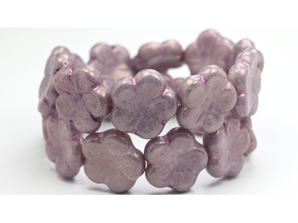OUTLET 10 grams Round Flower Hibiskus Pressed Glass Beads, 4000 Luster Lila (04000-14494), Glass, Czech Republic