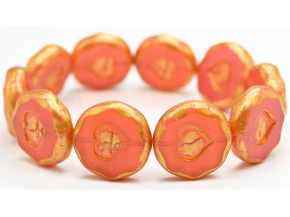 OUTLET 10 grams Table Cut Round Beads With Heart, 21 x 21 mm, Opal Pink Gold Splash (71010-86720), Glass, Czech Republic