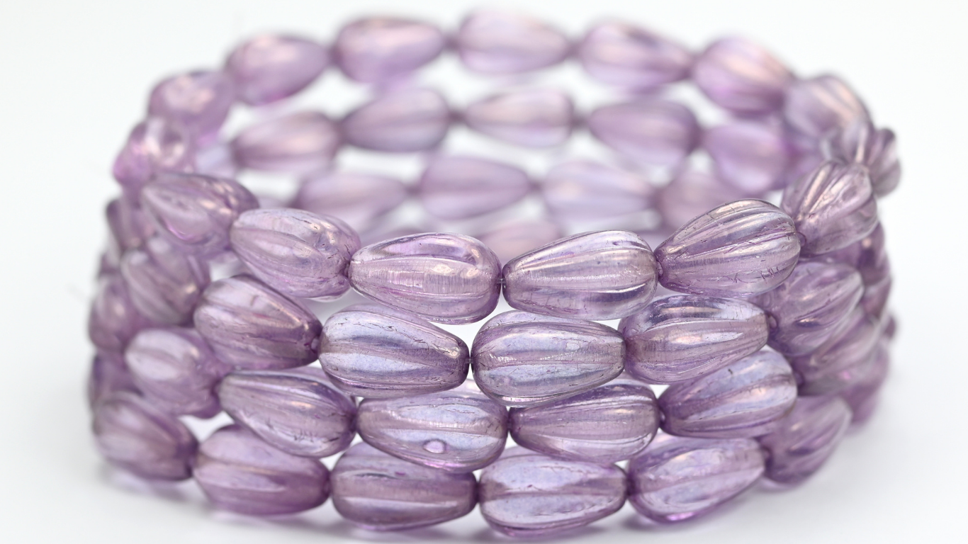 Drop Melon Beads, Crystal Luster Lila (00030-14494), Glass, Czech Republic ~ STRANDED