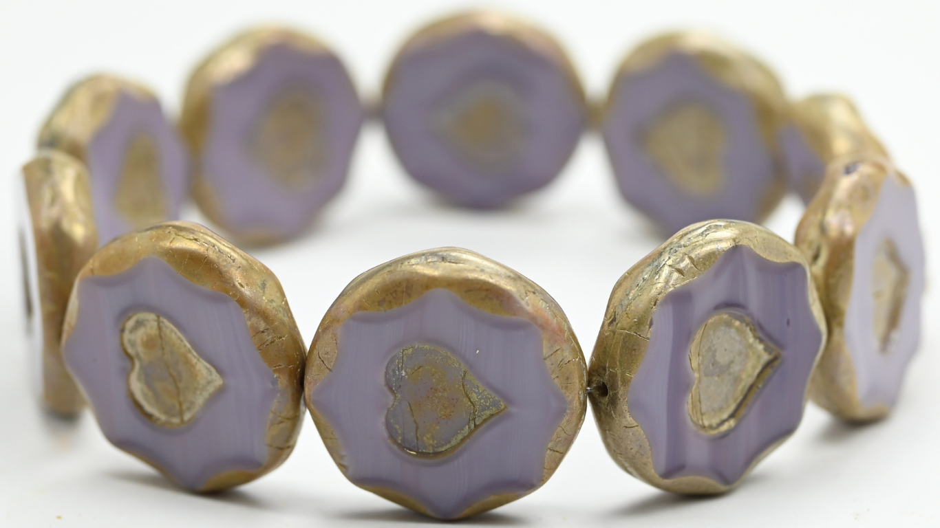 Table Cut Round Beads With Heart, 24020 Picasso (24020-43400), Glass, Czech Republic ~ STRANDED