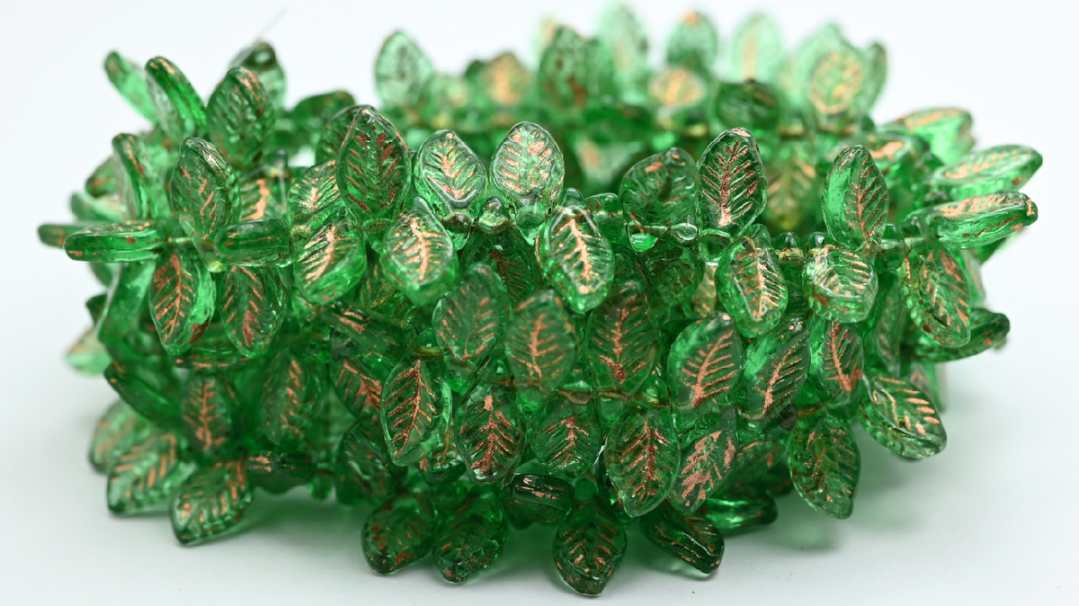 Elm Leaf Pressed Glass Beads, 50600 Copper Lined (126-50600-54200), Glass, Czech Republic ~ STRANDED