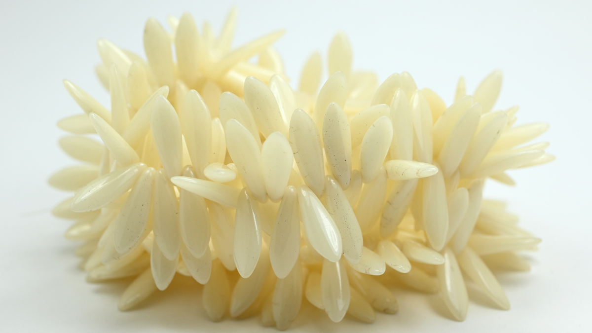 Dagger Pressed Glass Beads, Opal White Luster Brown Full Coated (516-01000-14413), Glass, Czech Republic ~ STRANDED