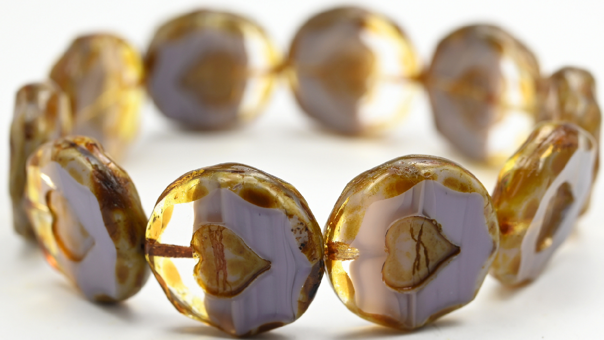 Table Cut Round Beads With Heart, 26028 Travertin (26028-86800), Glass, Czech Republic ~ STRANDED