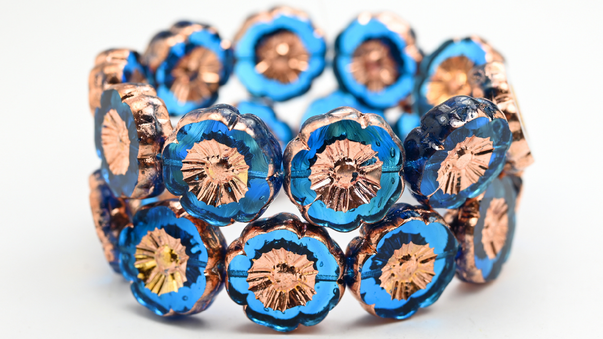 Table Cut Hawaii Flower Beads, 6006003Bubble Rose Gold Capri 2X (6006003BUBBLE-27101-2X), Glass, Czech Republic ~ STRANDED