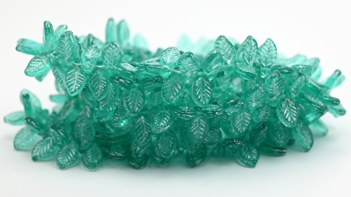 Heart With Lines Beads, Transparent Green Emerald White Lined (126-50710-54312), Glass, Czech Republic ~ STRANDED