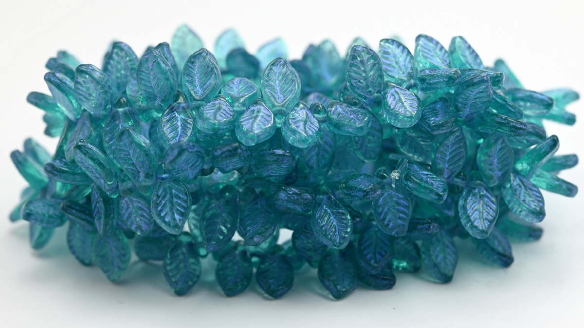 Heart With Lines Beads, Transparent Green Emerald Blue Purple Lined (126-50710-43809), Glass, Czech Republic ~ STRANDED