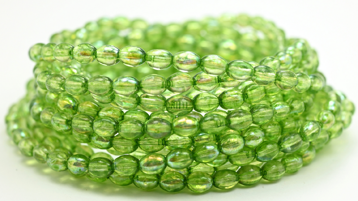 Olive Oval Beads, Crystal 34323 Ab (75-00030-34323-AB), Glass, Czech Republic ~ STRANDED