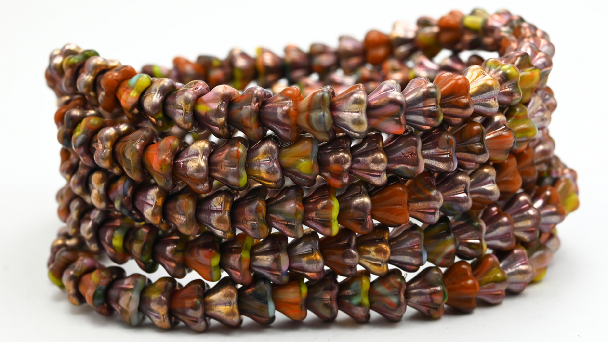 Bell Flower Beads, Mixed Colors Color Rose Gold Capri (86-MIX-COLOR-27101), Glass, Czech Republic ~ STRANDED