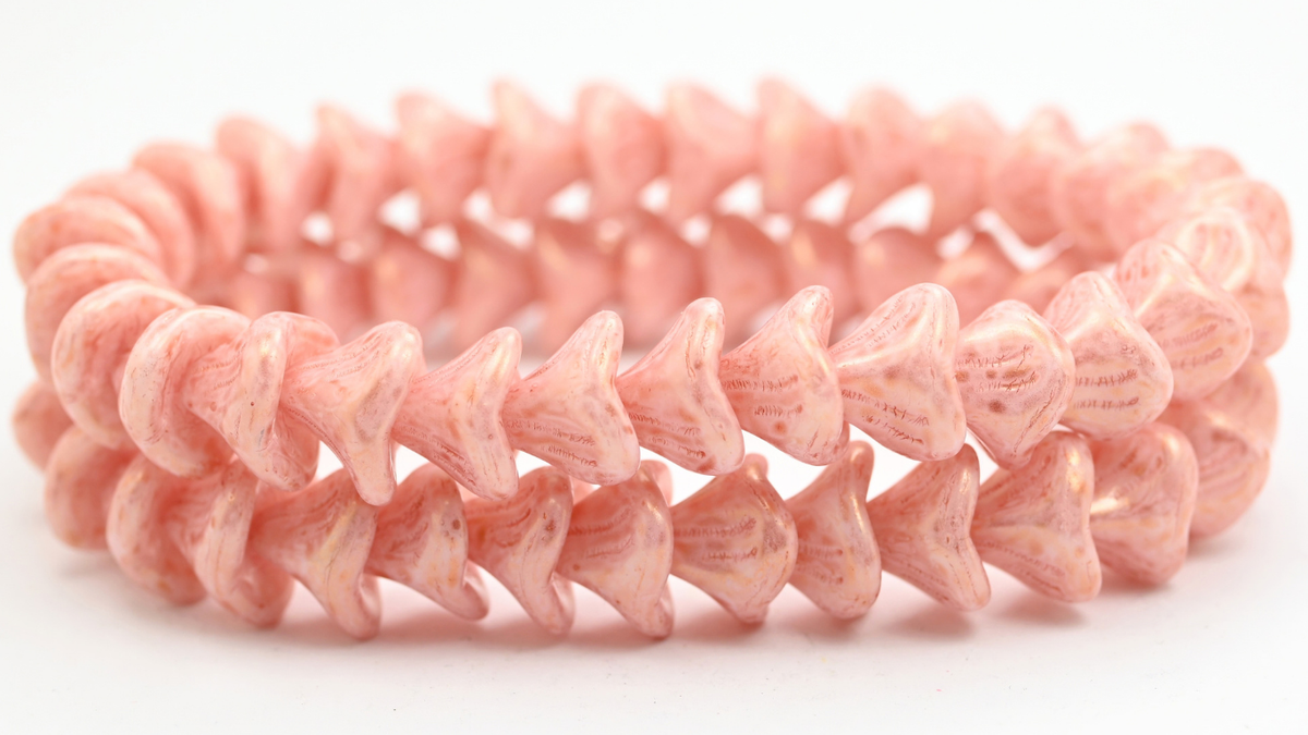 Daylily Flower Beads, White Warm Purple Spotted (1012-02010-33304), Glass, Czech Republic ~ STRANDED