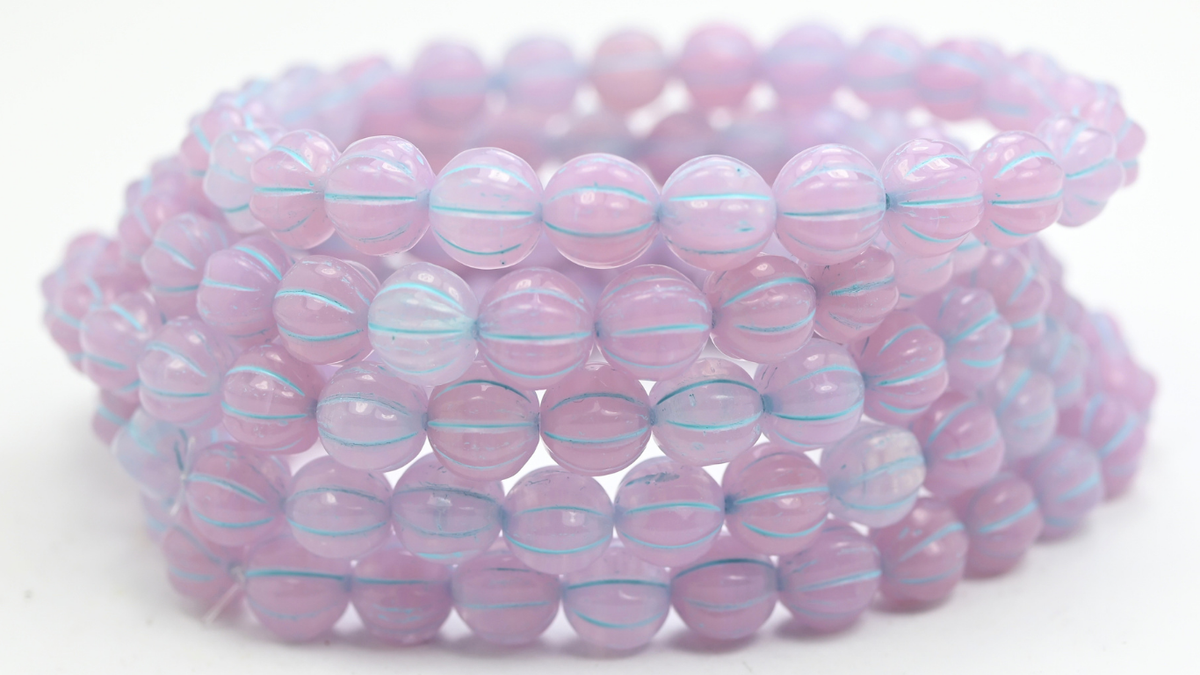 Melon Beads, 22310 Light Blue Lined (8-22310-54308), Glass, Czech Republic ~ STRANDED