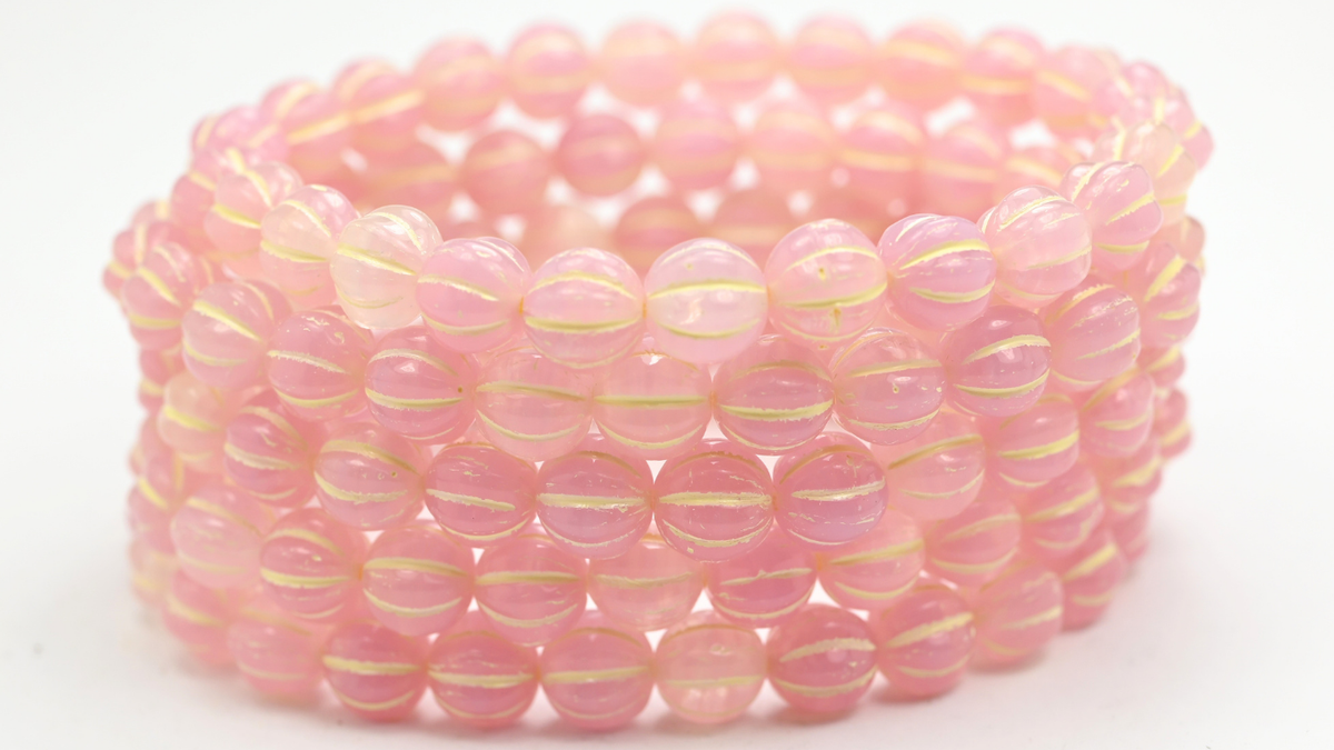 Melon Beads, 22310 Beige Lined (8-22310-54311), Glass, Czech Republic ~ STRANDED