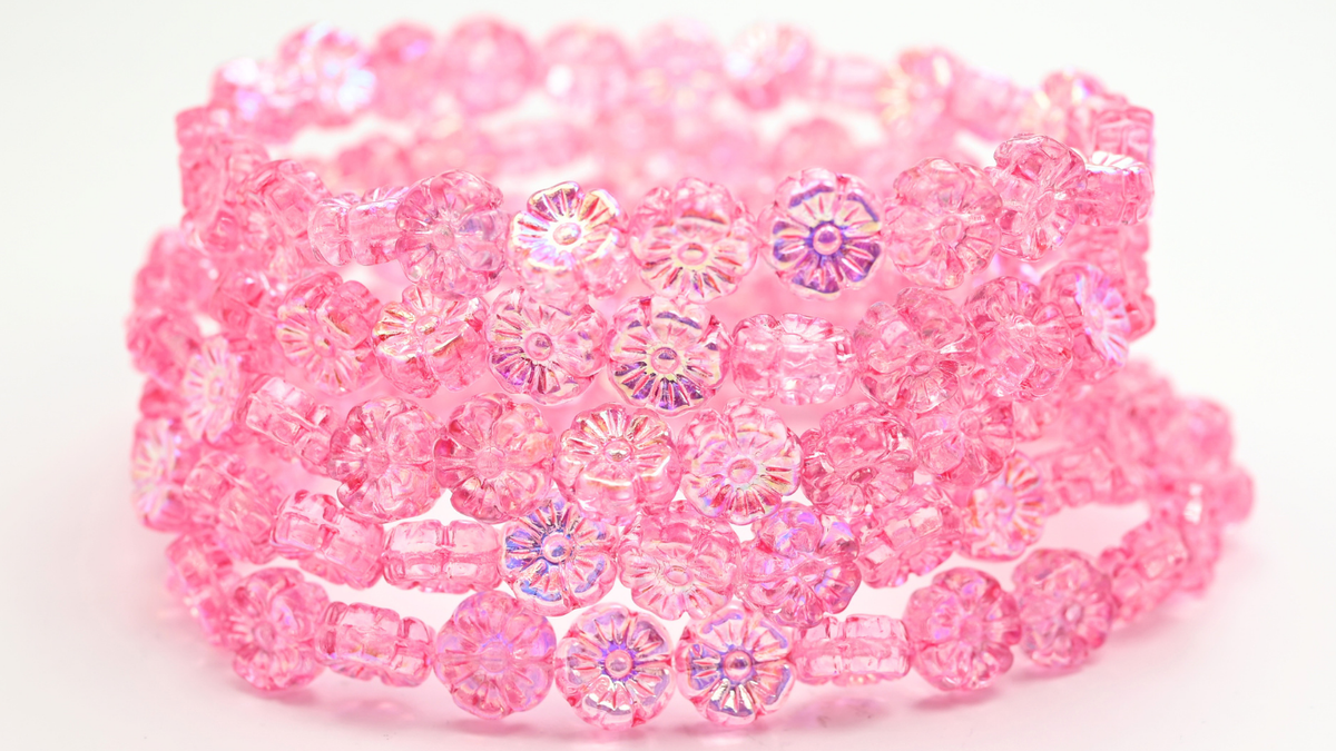 Hawaii Flower Beads, Crystal 34316 Ab (10-00030-34316-AB), Glass, Czech Republic ~ STRANDED