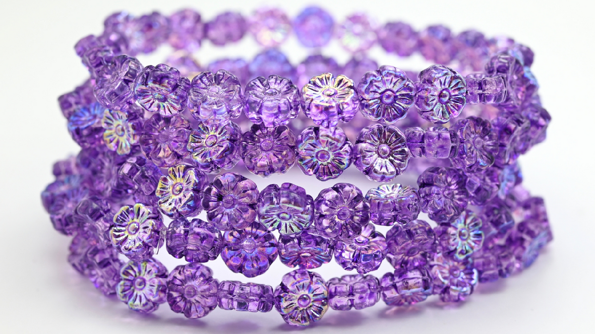 Hawaii Flower Beads, Crystal 34320 Ab (10-00030-34320-AB), Glass, Czech Republic ~ STRANDED