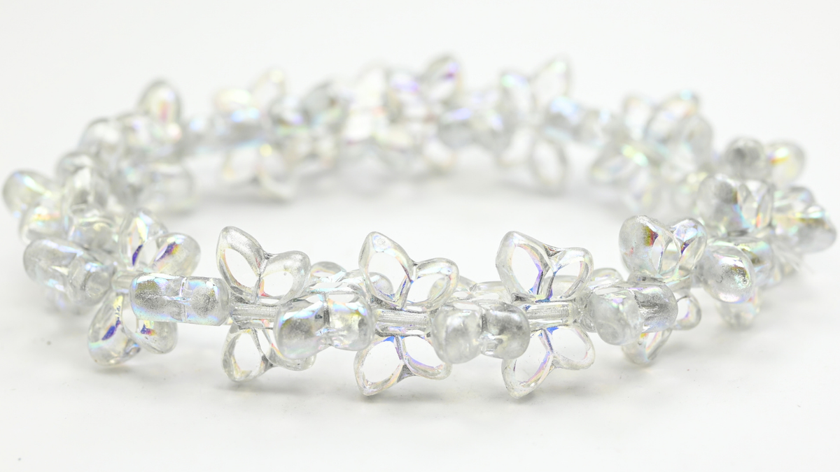 Table Cut Butterfly Beads, Crystal Silver Gray Ab Full (2X Side) (00030-34301-AB2X), Glass, Czech Republic ~ STRANDED