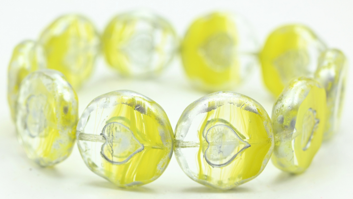 Table Cut Round Beads With Heart, 86028 Silver Splash (86028-86700), Glass, Czech Republic ~ STRANDED