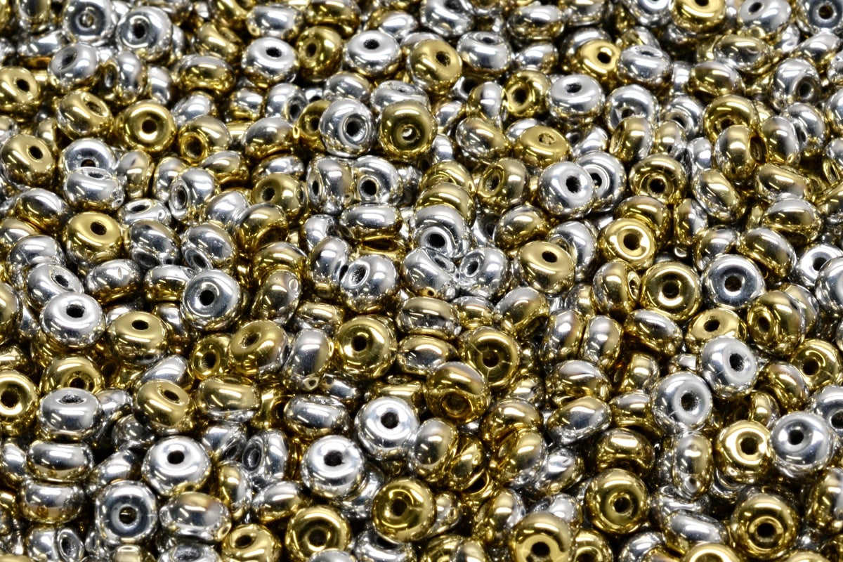 OUTLET 10 grams Rondelle Druck Beads, 2.5 x 4 mm, Crystal Silver Gold (00030-98550), Glass, Czech Republic