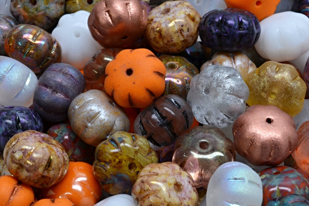 OUTLET 10 grams Pumpkin Beads, 8 x 11 mm, 1 Mixed Colors (00001-mix), Glass, Czech Republic