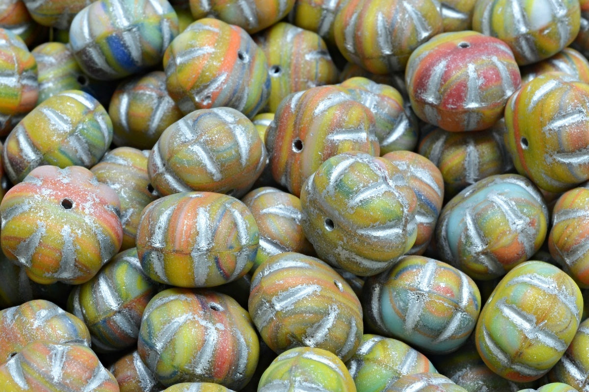 Pumpkin Beads, Mixed Colors Matte Silver Lined (mix-84100-54301), Glass, Czech Republic