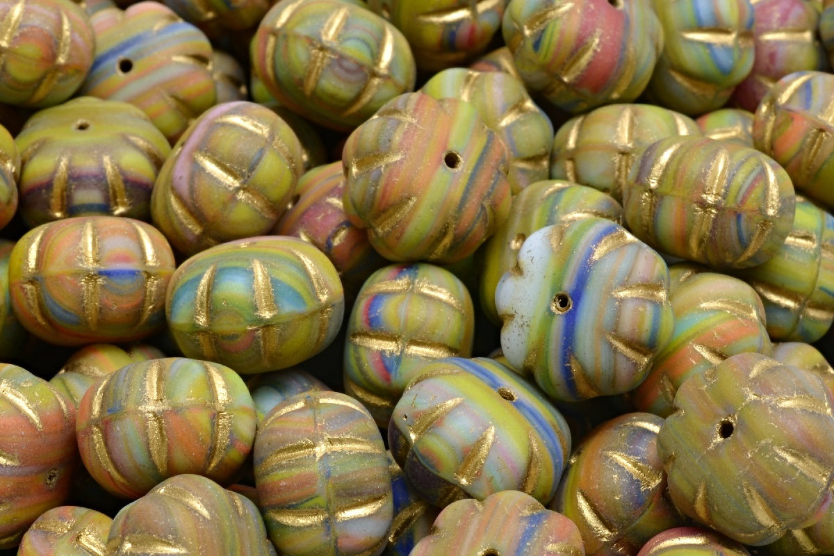 Pumpkin Beads, Mixed Colors Matte Gold Lined (mix-84100-54302), Glass, Czech Republic