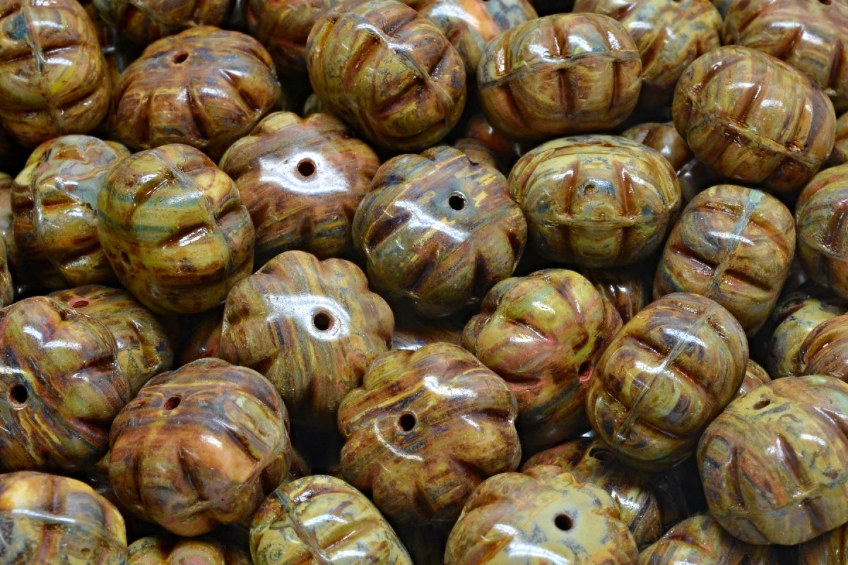 Pumpkin Beads, Mixed Colors Travertin (mix-86800), Glass, Czech Republic