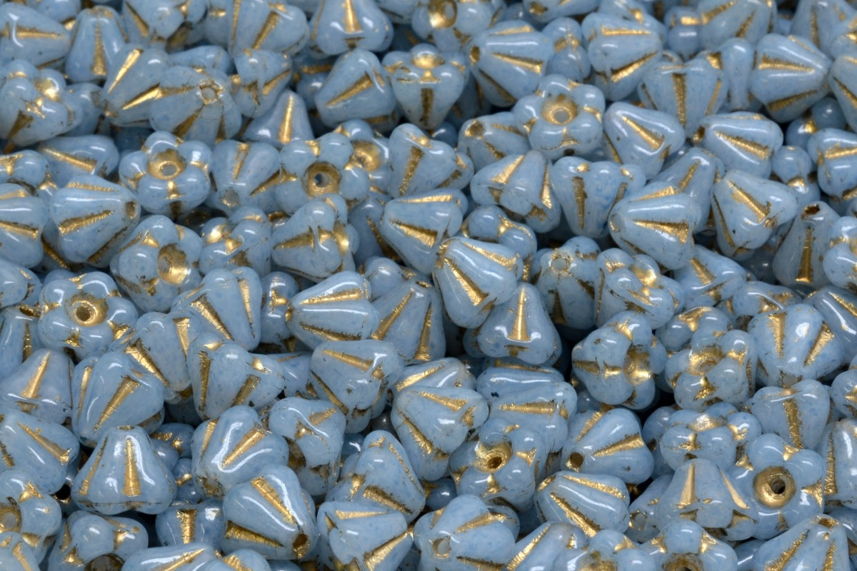 OUTLET 10 grams Bell Flower Beads, 4 x 6 mm, White Gold Lined Light Blue (02010-54302-34307), Glass, Czech Republic