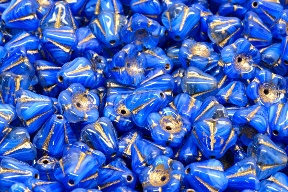 OUTLET 10 grams Bell Flower Beads, 6 x 8 mm, R0332 Gold Lined (R0332-54302), Glass, Czech Republic