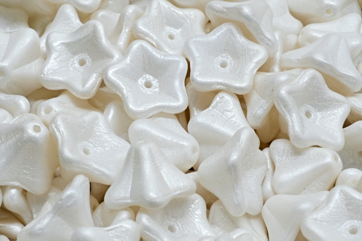 Petunia Flower Beads, White White Pearl (02010-70402), Glass, Czech Republic