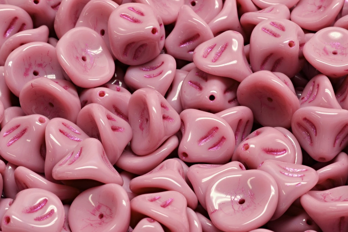 Daylily Flower Beads, Opaque Pink Pink Lined (73010-43807), Glass, Czech Republic