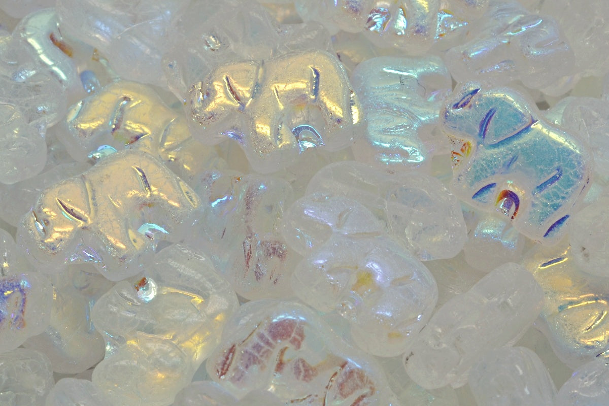 Elephant Beads, Crystal Ab (00030-28701), Glass, Czech Republic