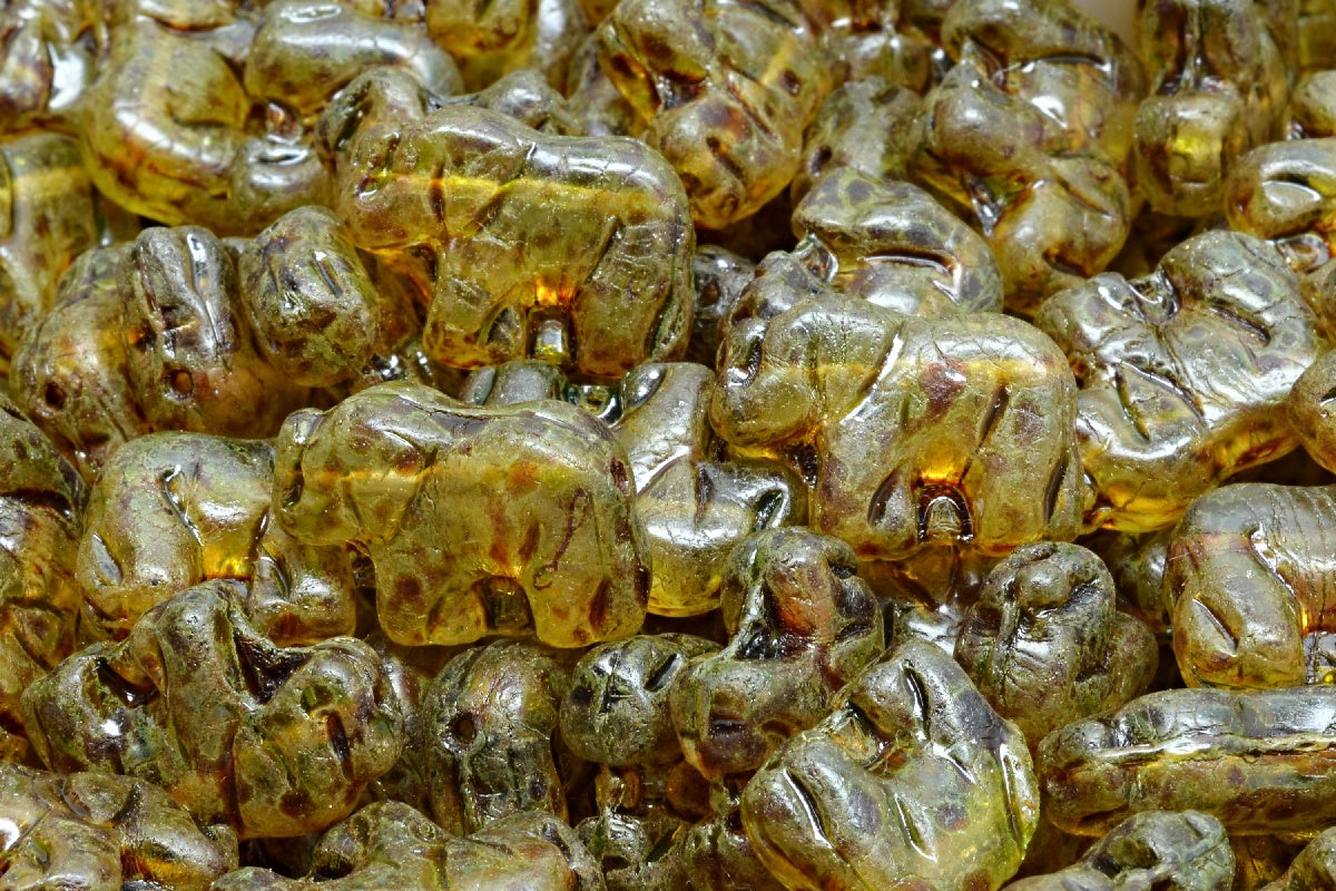 Elephant Beads, Crystal Travertin Light Green (00030-86800-34310), Glass, Czech Republic