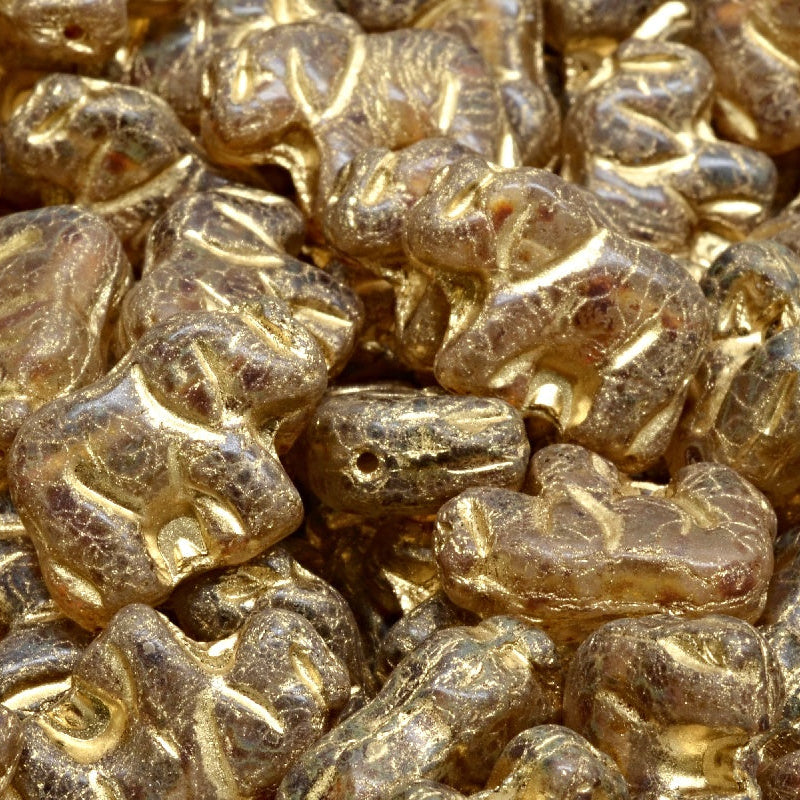 OUTLET 10 grams Elephant Beads, 15 x 11 mm, Crystal Travertin Gold Lined (00030-86800-54302), Glass, Czech Republic