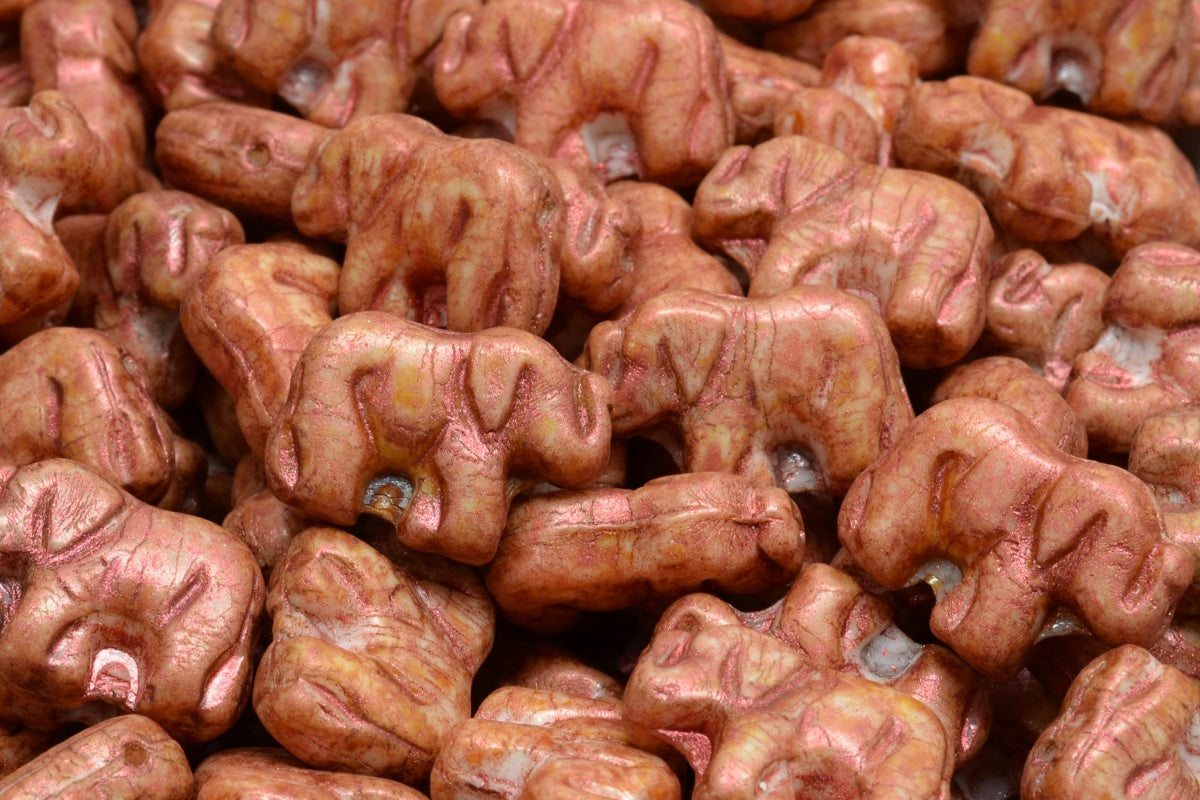 Elephant Beads, White Copper Luster Spotted (02010-65324), Glass, Czech Republic