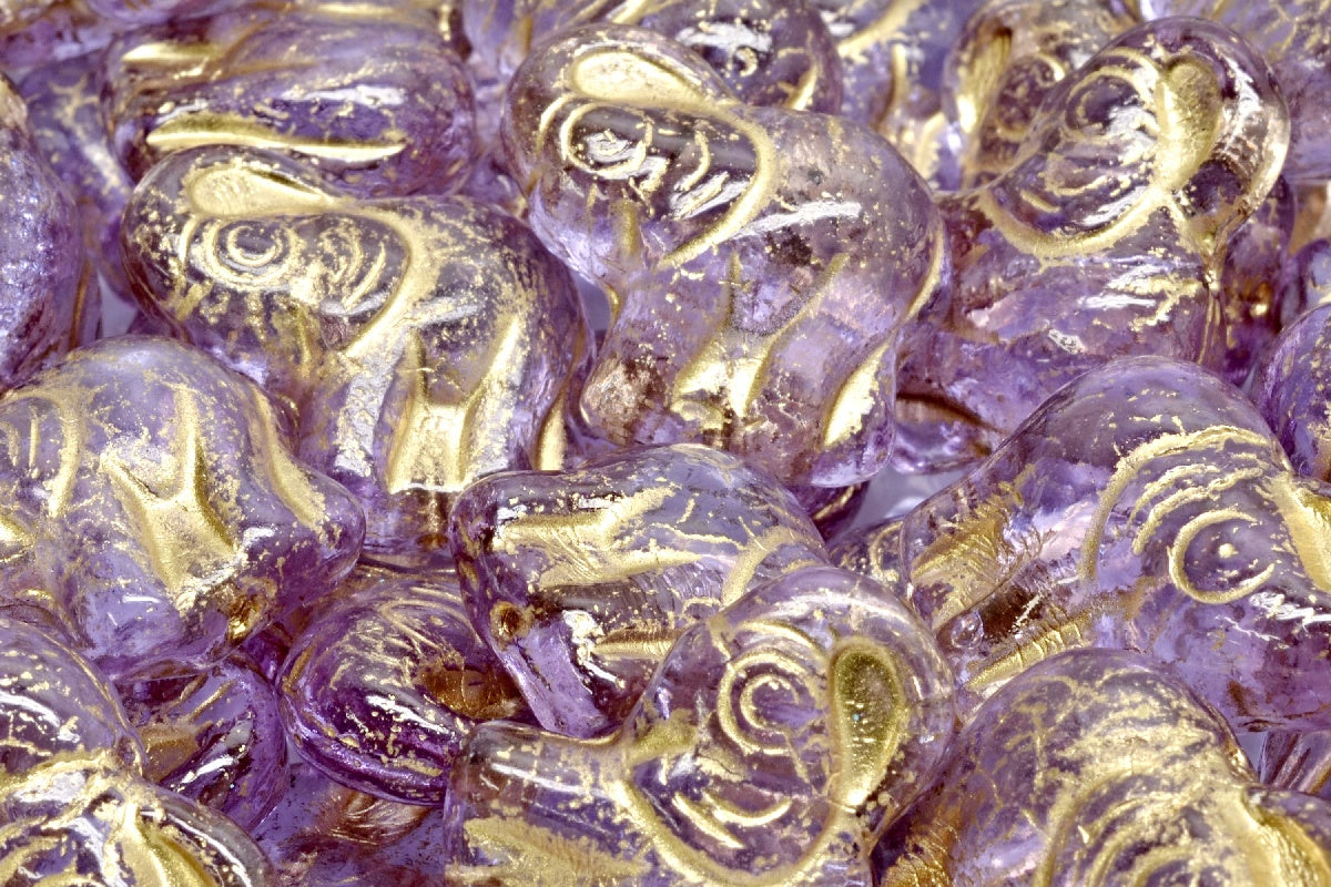 Elephant Beads, Transparent Light Amethyst Gold Lined (20310-54302), Glass, Czech Republic