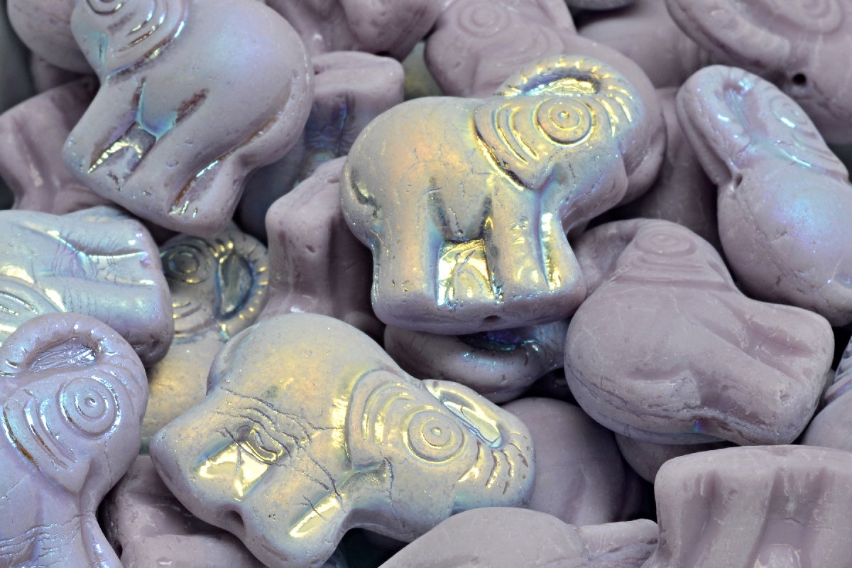 Elephant Beads, Silky Lavender Matte Ab (21350-84100-28701), Glass, Czech Republic