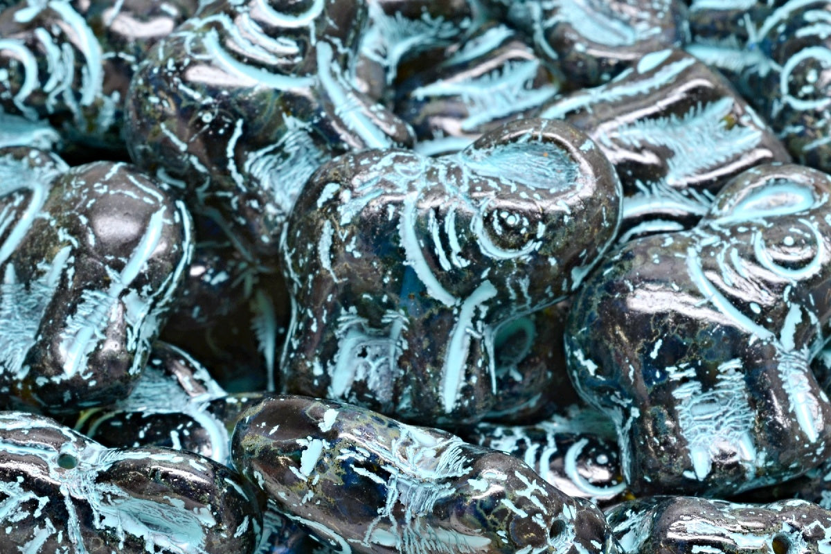 Elephant Beads, Cobalt Travertin Light Blue Lined (30050-86800-54308), Glass, Czech Republic