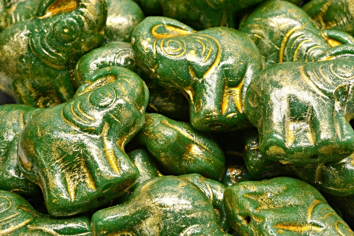Elephant Beads, Opaque Green Light Yellow (53230-34302), Glass, Czech Republic
