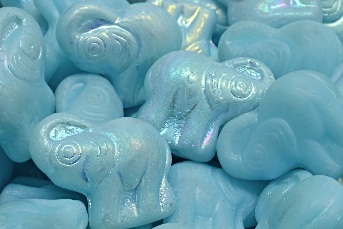 Elephant Beads, Opal Aqua Matte Ab (61000-84100-28701), Glass, Czech Republic