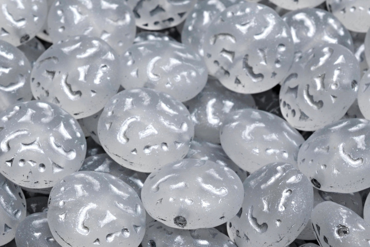 OUTLET 10 grams Lentil Beads With Ornaments, 14 x 14 mm, Crystal Matte Silver Lined (00030-84100-54301), Glass, Czech Republic