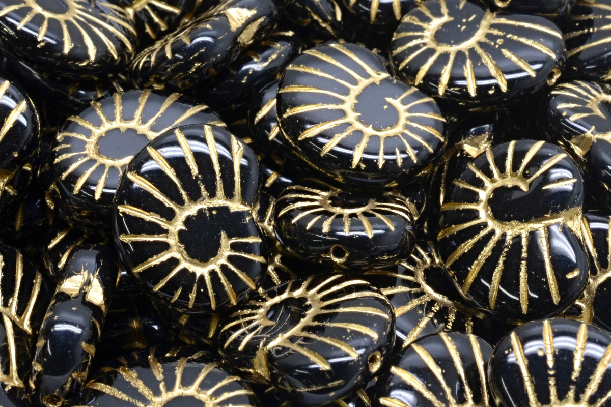 OUTLET 10 grams Shell Beads, 17 x 13 mm, Black Gold Lined (23980-54302), Glass, Czech Republic
