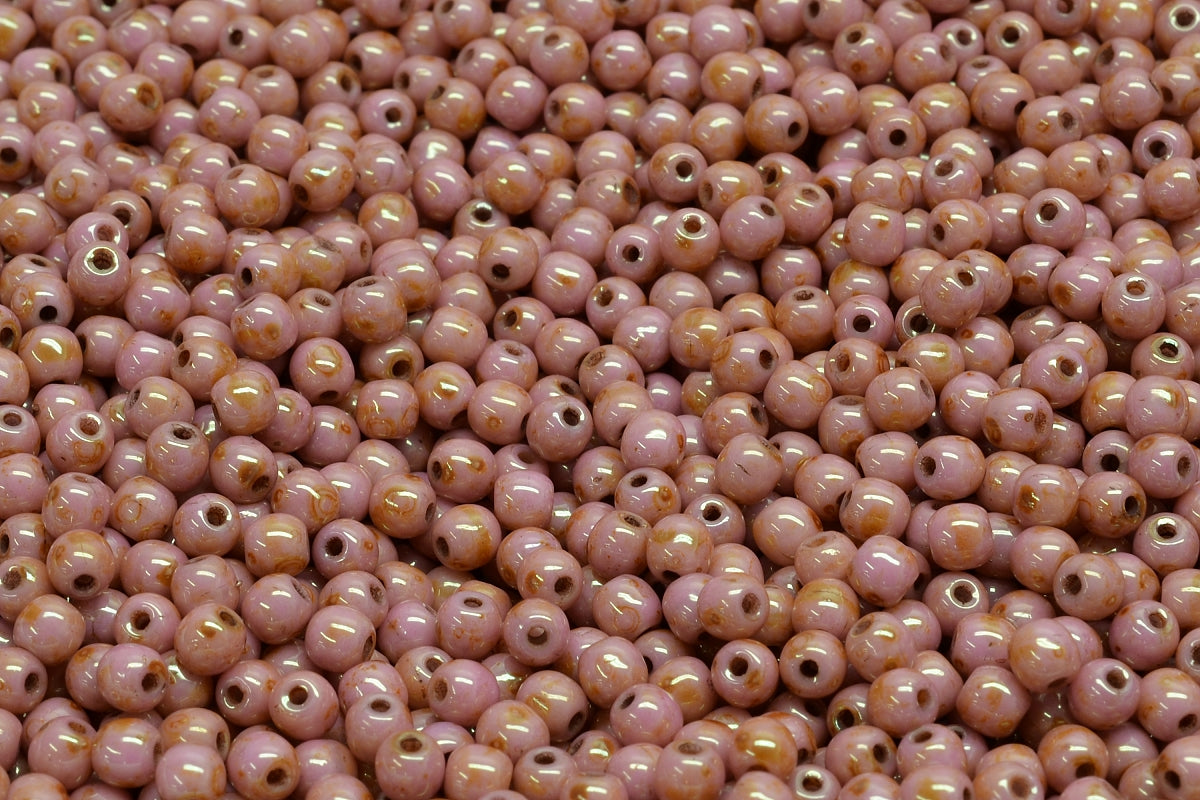 Round Druck Beads, White Stain With Luster Red (02010-65491), Glass, Czech Republic