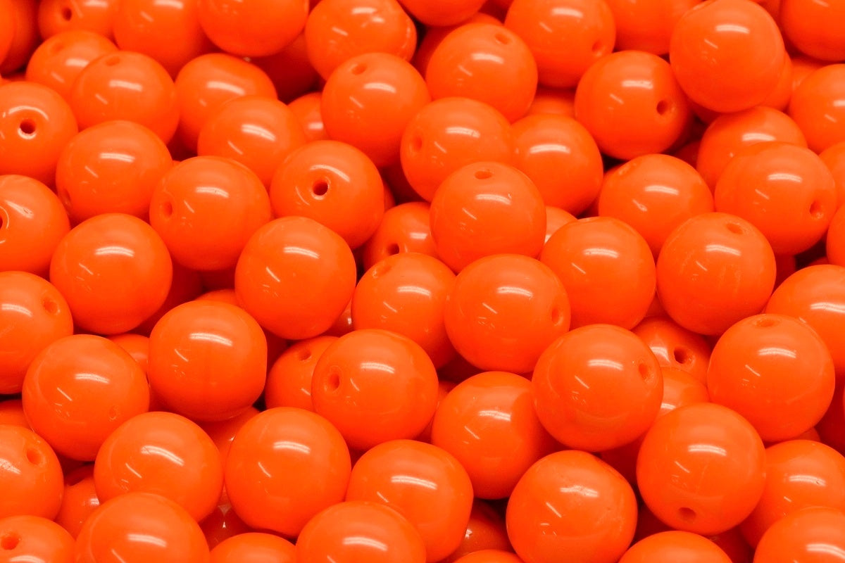 Round Druck Beads, Opaque Orange (93130), Glass, Czech Republic