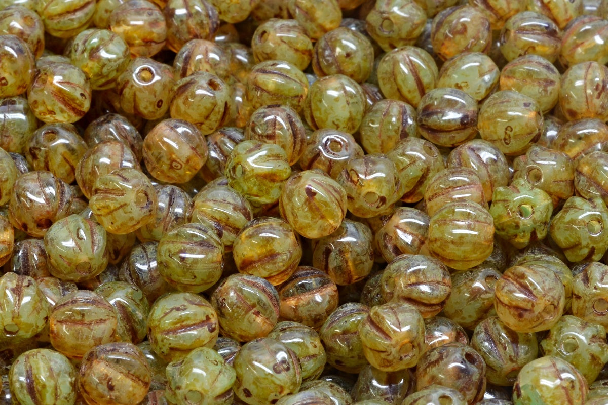 OUTLET 10 grams Melon Beads, 6 x 6 mm, R0613 Travertin (R0613-86800), Glass, Czech Republic
