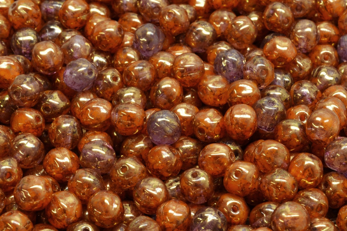 OUTLET 10 grams Melon Beads, 6 x 6 mm, Orange Terracotta Violet (R0912-15496), Glass, Czech Republic