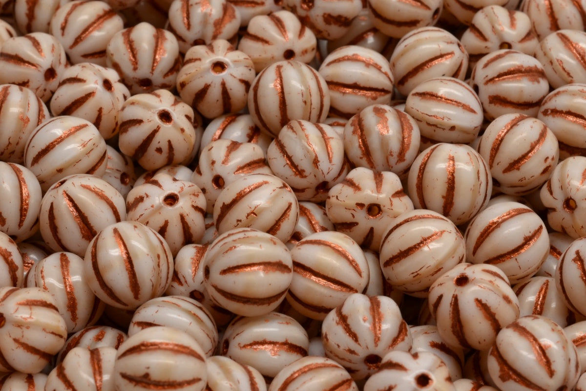 Melon Beads, Beige Copper Lined (07104-54319), Glass, Czech Republic
