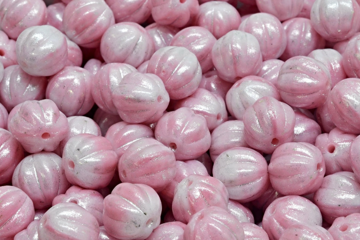 OUTLET 10 grams Melon Beads, 8 x 8 mm, Pink F4301 (07724-F4301), Glass, Czech Republic